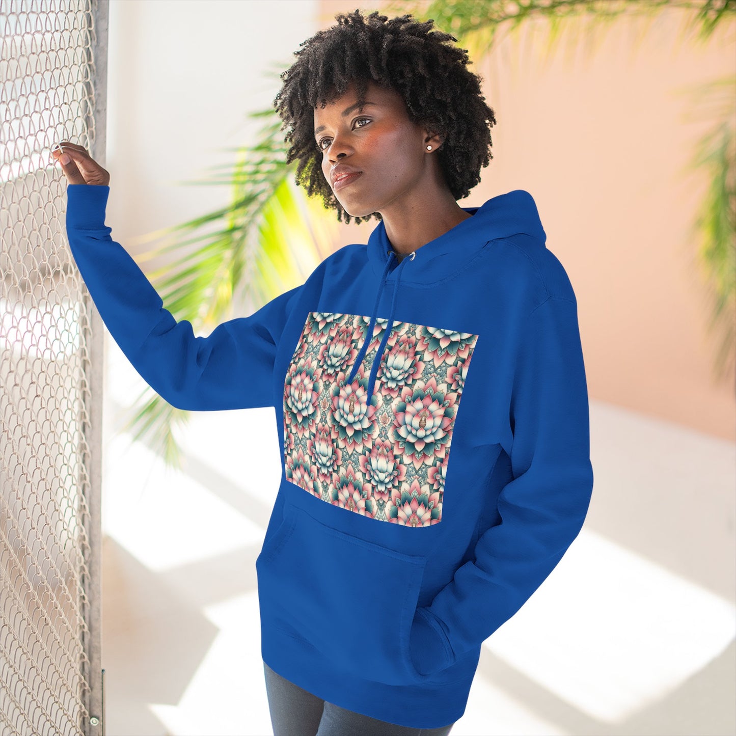 Fleece Hoodie with Lotus Flower Design