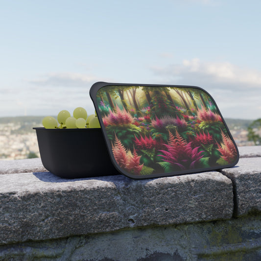 Bento Box - Pink Astilbe Blooms, Eco friendly lunch box set