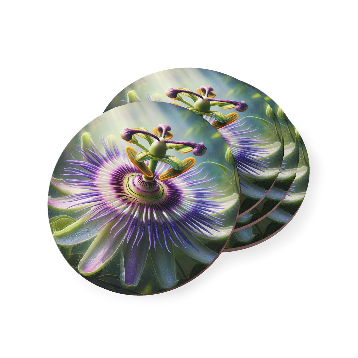 Passionflower Coasters Set, Flower Coasters, Floral Decor, Botanical Coasters, Coffee Table Accessories, Housewarming Gift