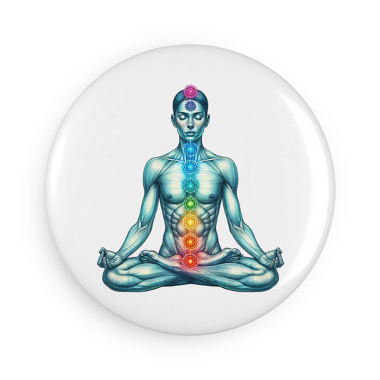 Button Magnet - Chakra System, Round (1 & 10 pcs), Healing Energy, Spiritual Gift, Mindfulness Decor, Yoga Accessories, New Age Fridge Art