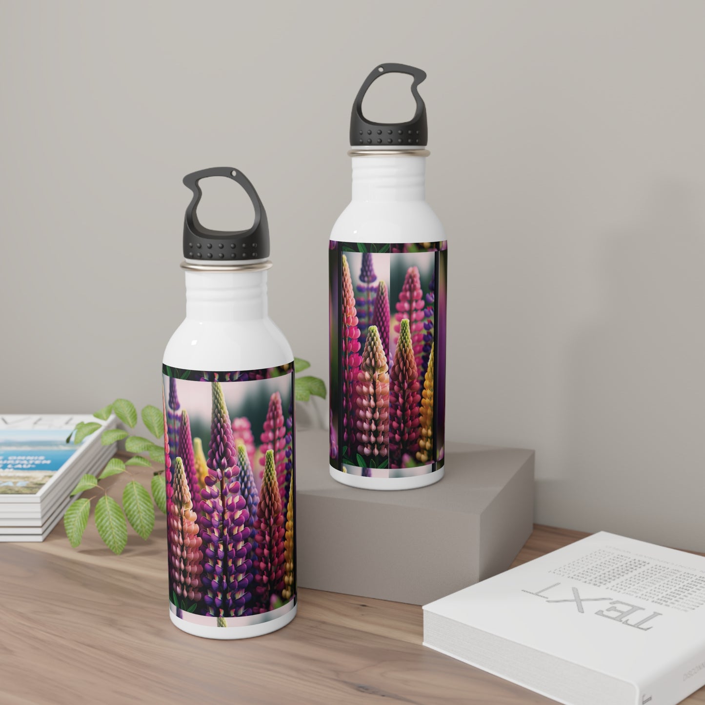 Lupinus Blooms Stainless Steel Water Bottle - Floral Design, Reusable Bottle, Flower Pattern Gift, Nature Inspired Hydration,