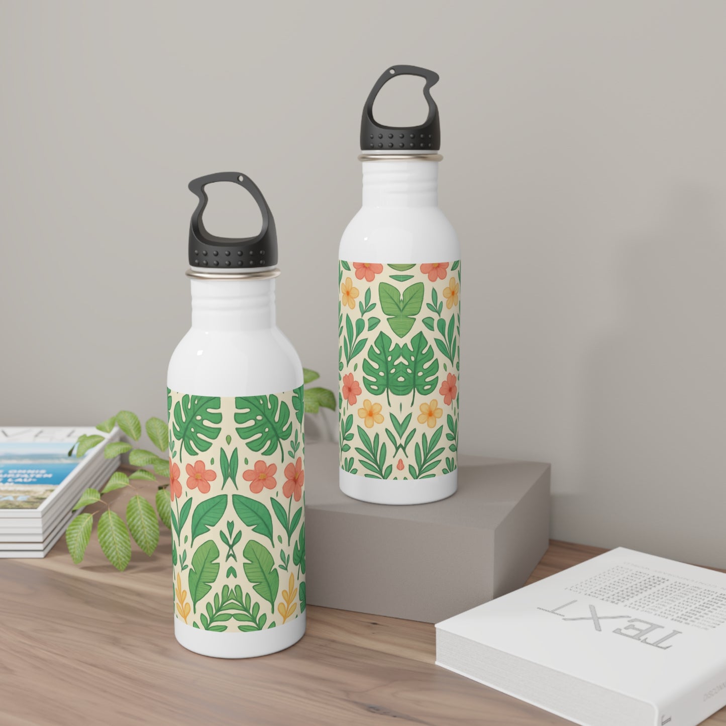 Tropical Floral Stainless Steel Water Bottle, Botanical Drinkware, Nature Lover Gift, Reusable Bottle, Summer Vibes Insulated