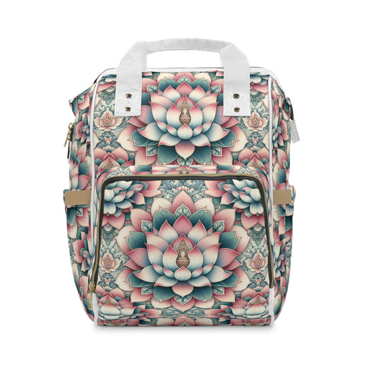 Diaper Backpack with Lotus Flower Design, Floral Baby Bag, Nursery Organizer, Mommy Bag, Baby Shower Gift, Diaper Bag Backpack