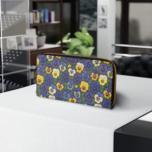 Zipper Wallet - Pansy Pattern, Cute Money Organizer, Spring Flowers