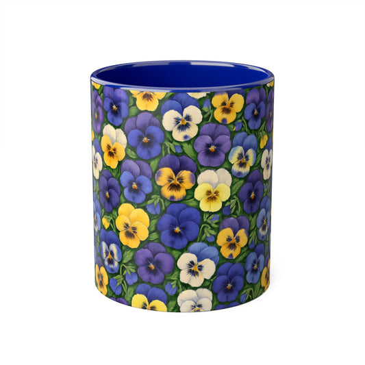 Pansy Pattern Accent Mug, Floral Coffee Cup, Tea Mug, Flower Design, Gardener Gift, Spring Decor, Mother's Day Present