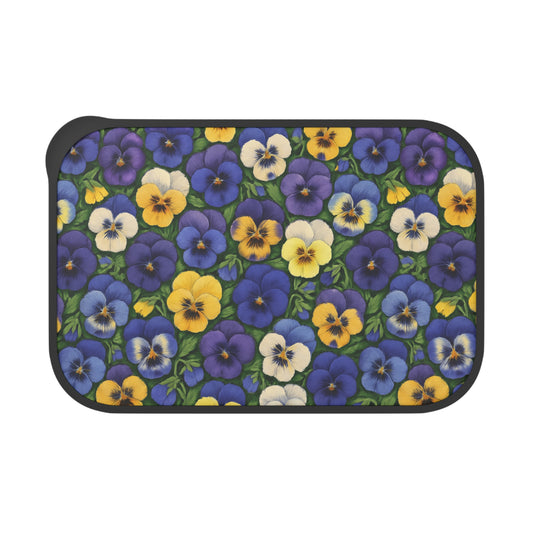 Vibrant Pansy Bento Box: Lunch Container with Band and Utensils, Eco-Friendly Food Storage, Reusable Meal Prep Kit, Gift for Foodie