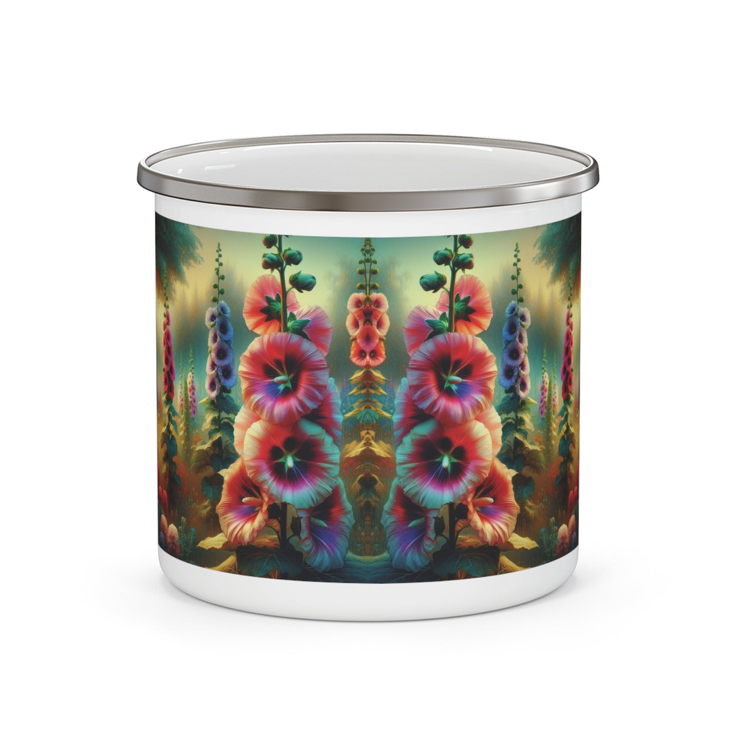 Camping Mug - Hollyhocks Design