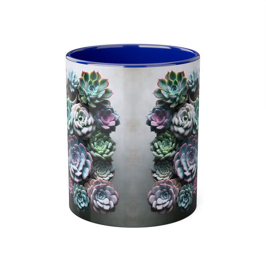 Succulent Garden Accent Mug, 11oz Succulent Coffee Mug, Floral Drinkware, Plant Lover Gift, Unique Home Decor