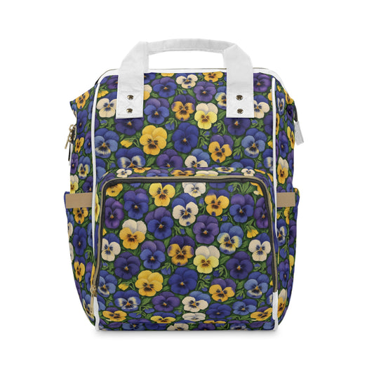 Diaper Backpack, Cute Pansies Design, Baby Shower Gift, Mom Essential Bag, Nursery Storage, Floral Print Organizer