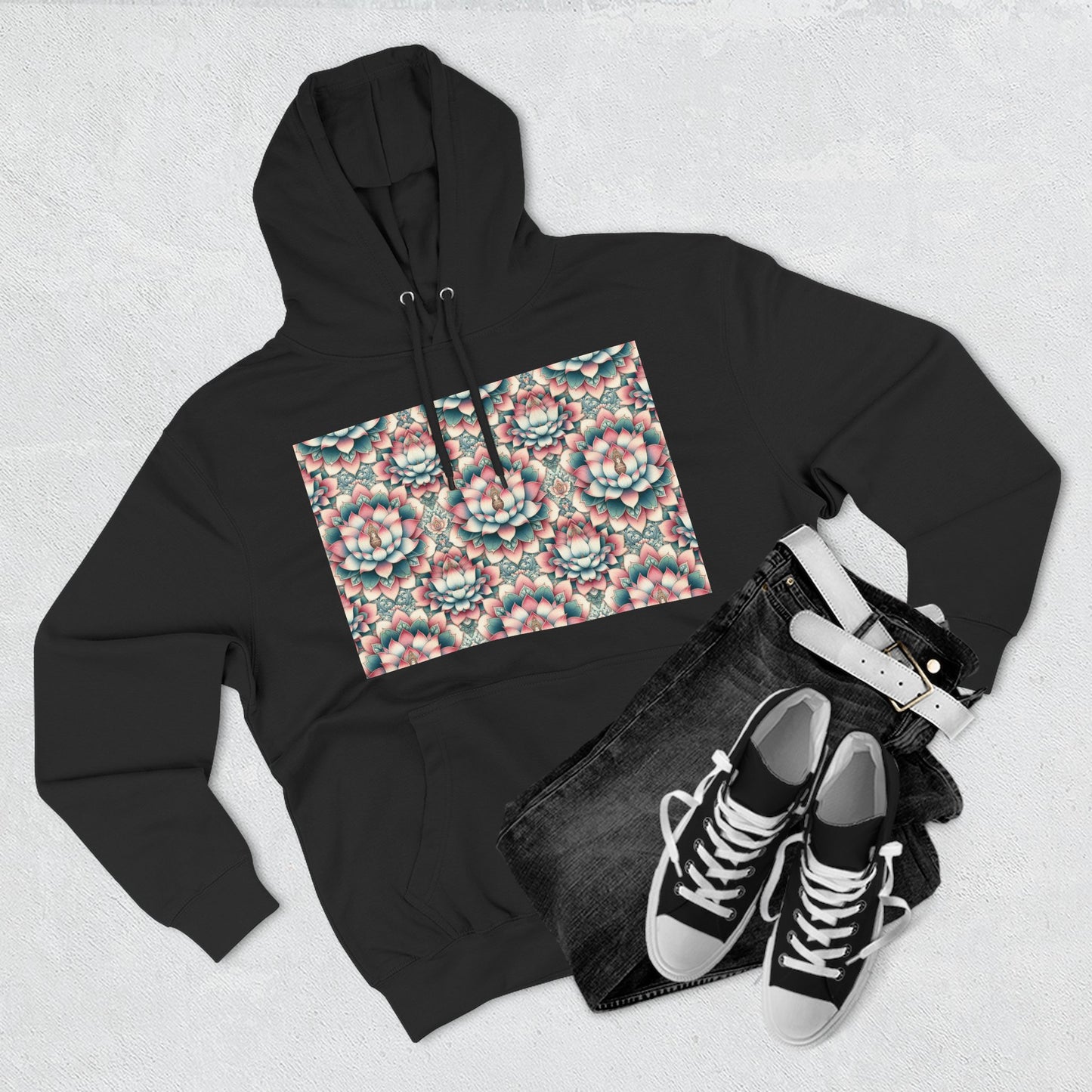 Fleece Hoodie with Lotus Flower Design