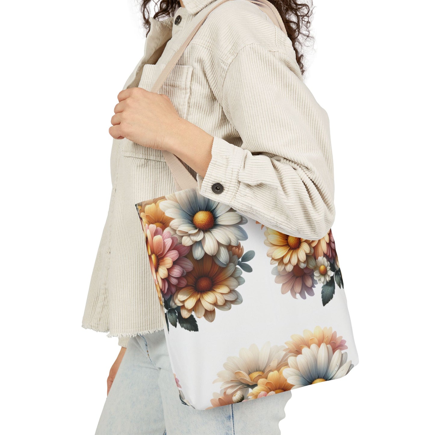 Floral Canvas Tote Bag with 5-Color Straps - Stylish