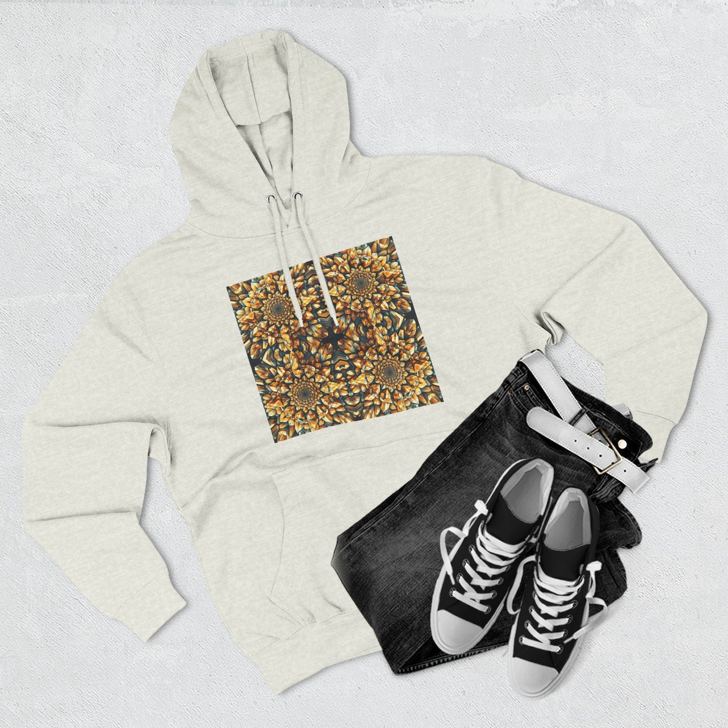 Fleece Hoodie - Citrine Geometric Design