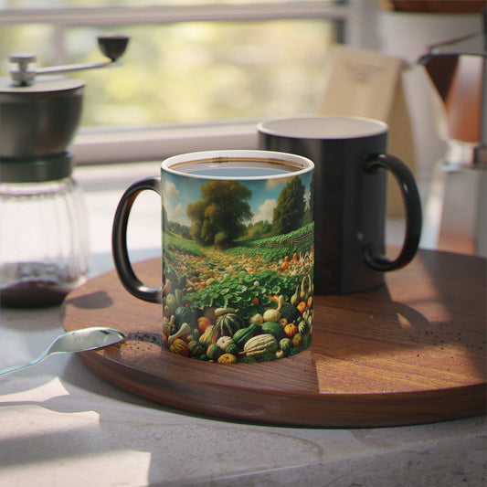 Magic Mug - Gourd Patch Design, Color Changing Cup, Heat Sensitive Tea Coffee Mug, Kitchen Decor, Unique Gift Idea