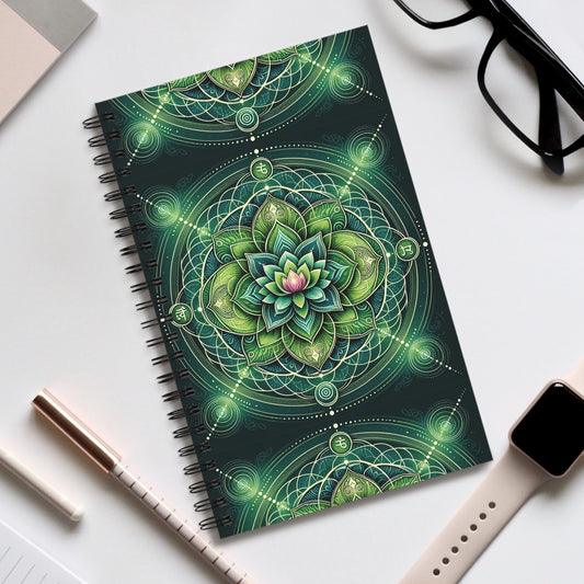 Heart Chakra Spiral Journal, Meditation Diary, Mindfulness Journal, Gift for Yogis, Greenery Design