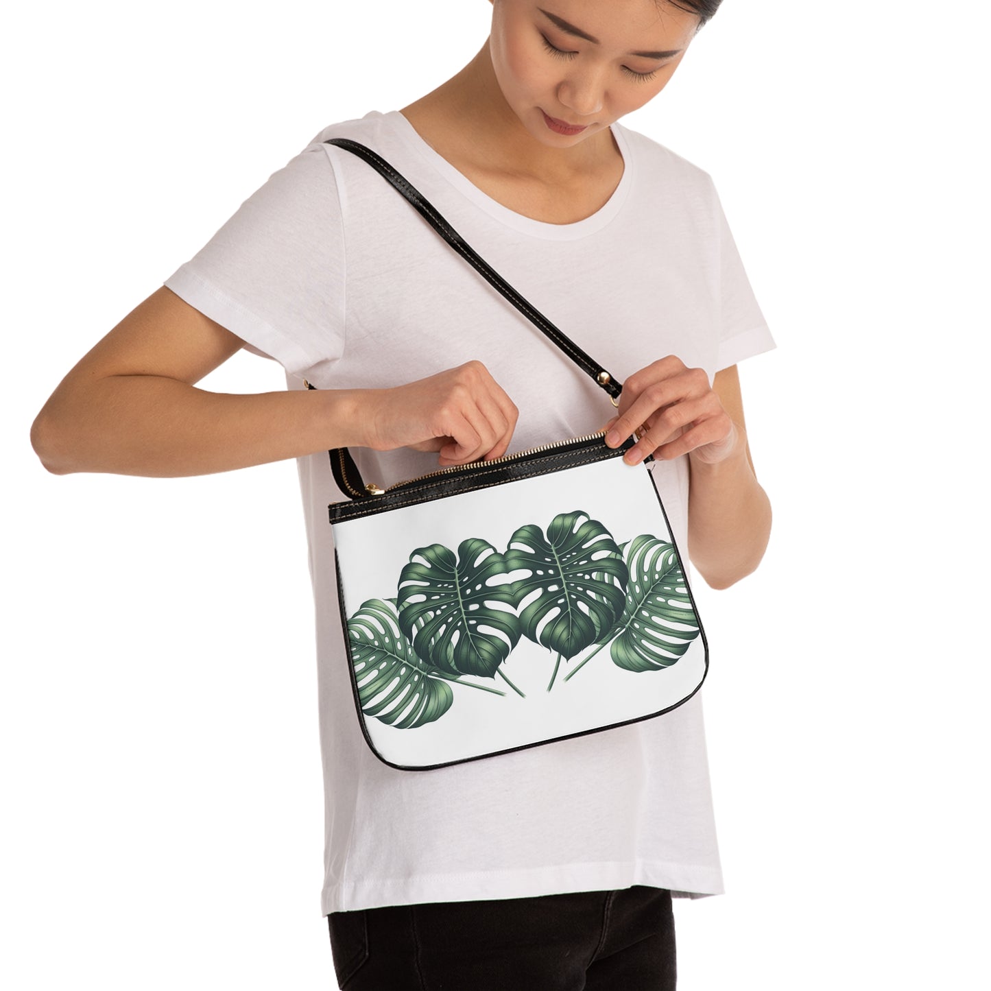 Monstera Leaves Print Small Shoulder Bag
