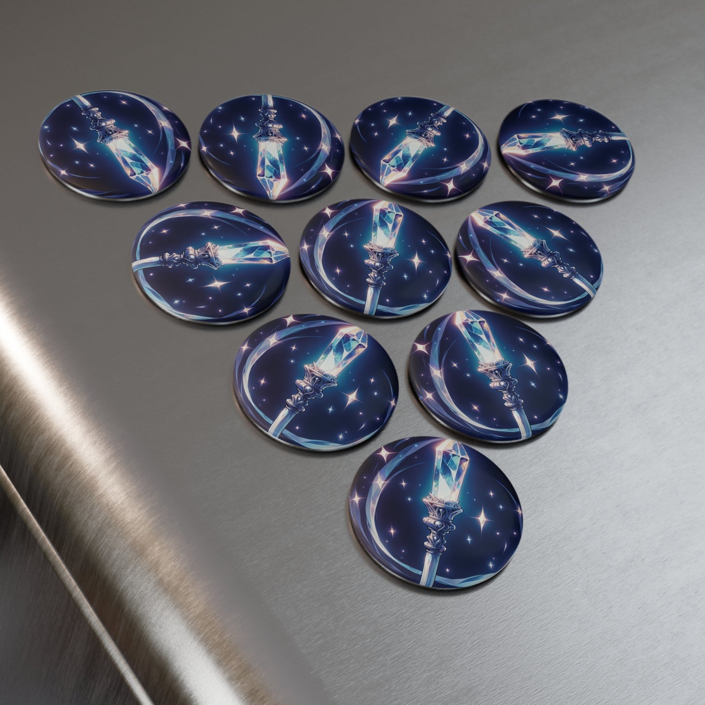 Magical Crystal Wand Button Magnet - Fantasy Decor, Sorcerer Gift, Home Office Decor, Birthday Party Favor, Collectible Art