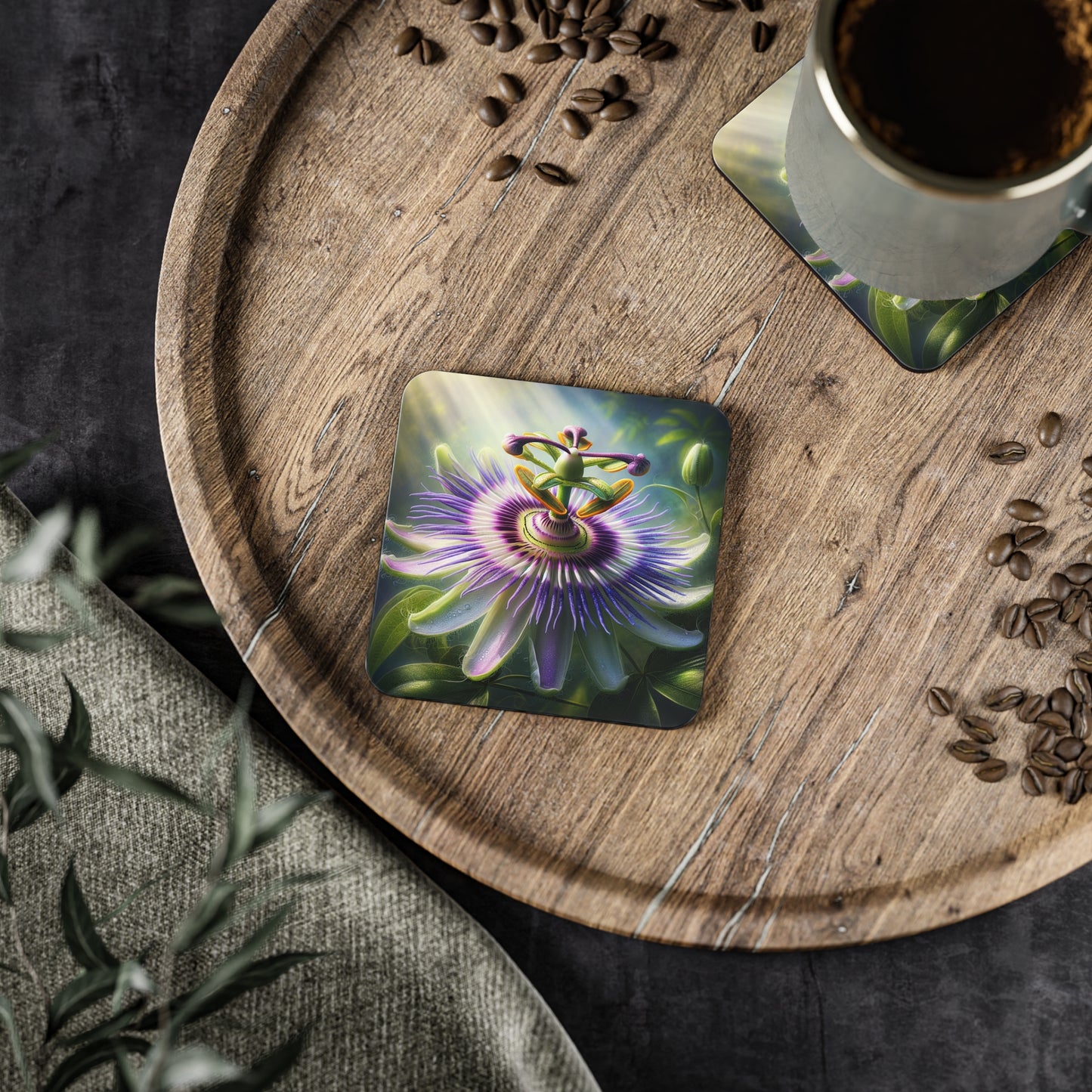 Passionflower Coasters Set, Flower Coasters, Floral Decor, Botanical Coasters, Coffee Table Accessories, Housewarming Gift