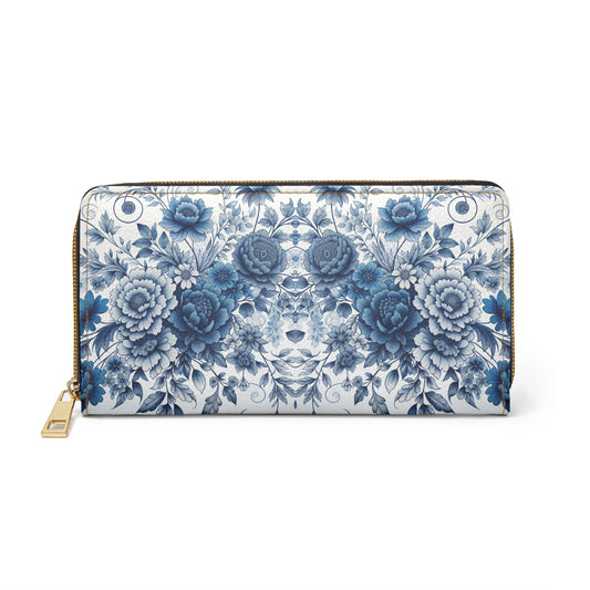 Zipper Wallet with Blue Floral Design