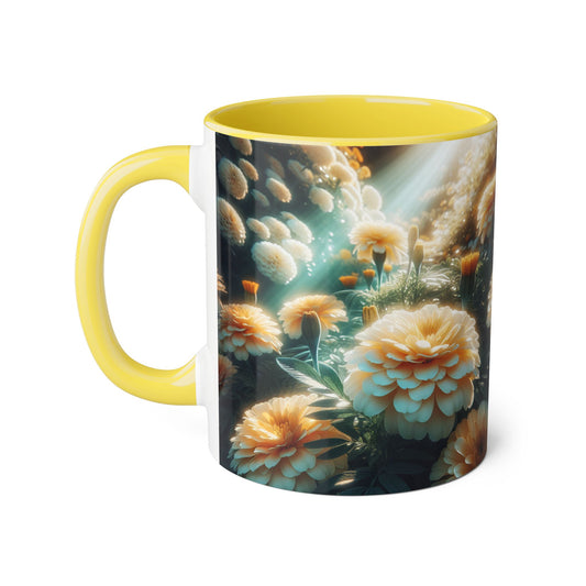 Vanilla Marigolds Accent Mug, 11oz - Floral Coffee Cup, Tea Mug, Flower Lover Gift, Botanical Decor, Kitchen Drinkware