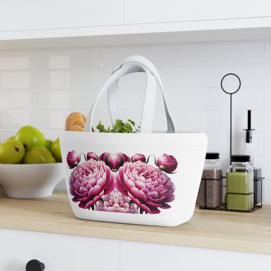 Pink Peonies Lunch Bag, Floral Lunch Tote, Flower Design Insulated Lunch Box, Gift for Her, Reusable Lunch Sack, Mother's Day Present
