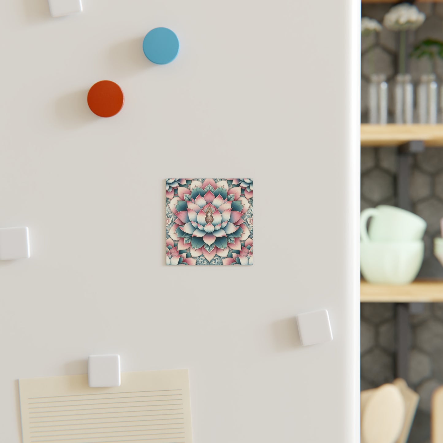 Lotus Flower Magnet, Square Fridge Magnet, Zen Decor, Spiritual Gift, Meditation Accessory, Refrigerator Decoration
