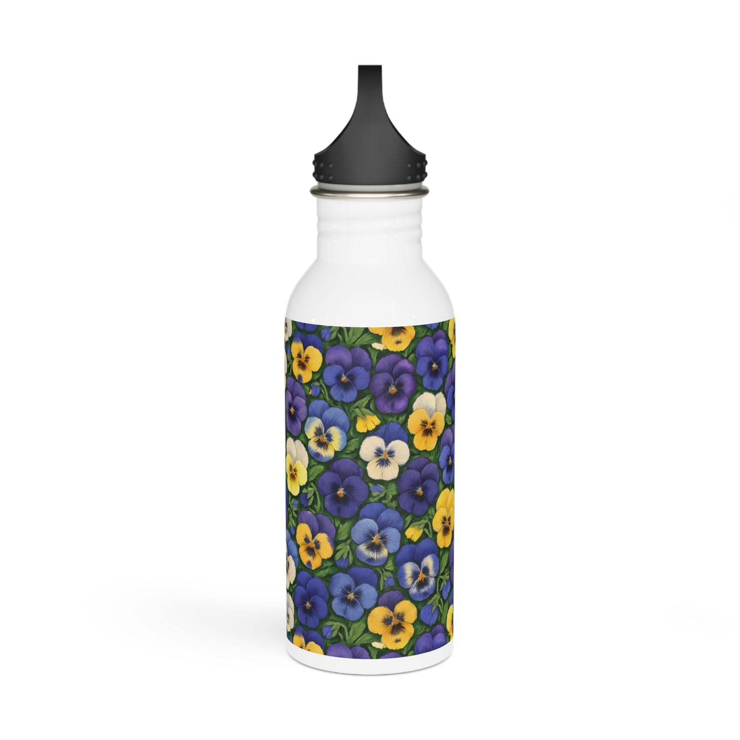Pansy Stainless Steel Water Bottle, Floral Reusable Drinkware, Flower Patterned Thermos, Nature Lover Gift