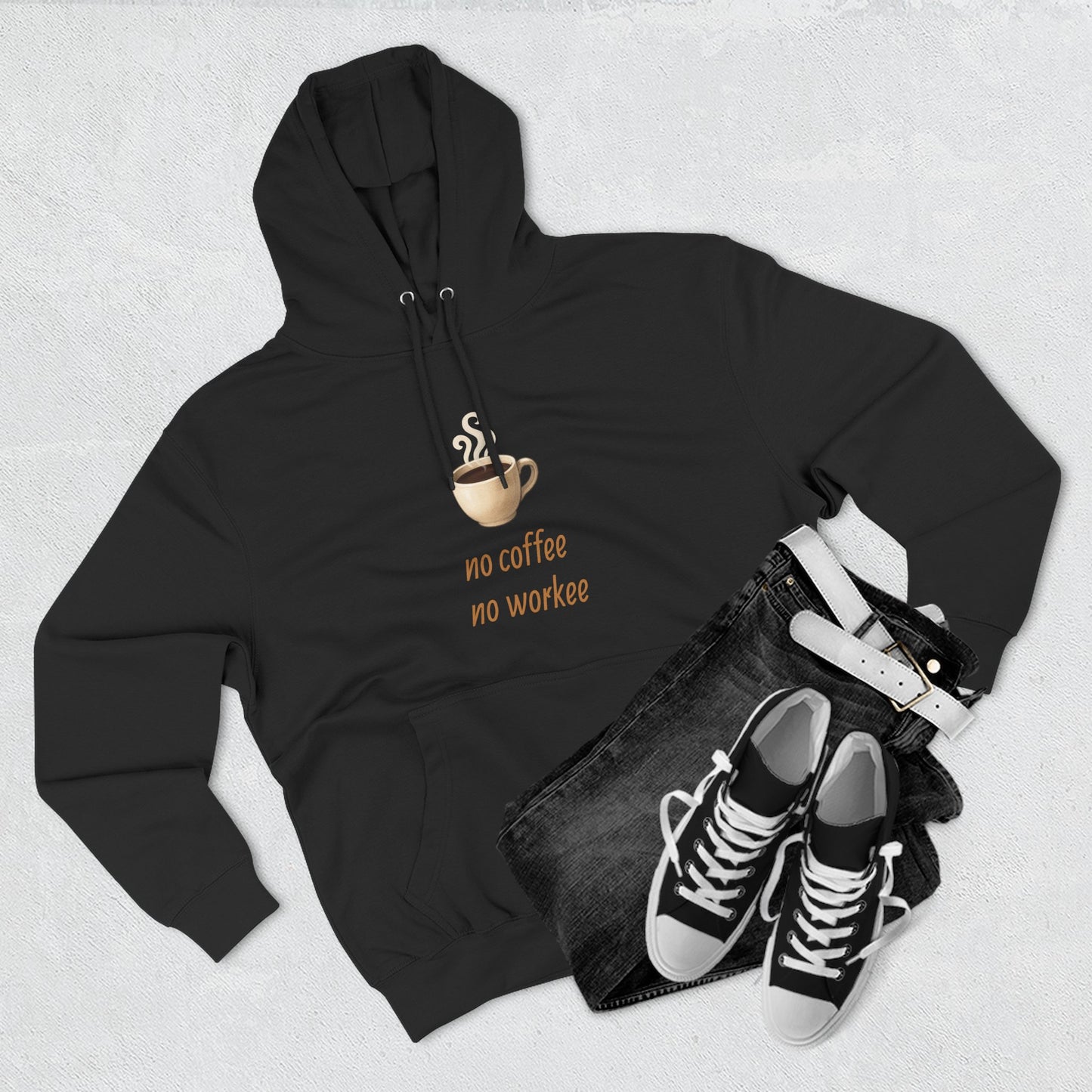 Fleece Hoodie: with 'no coffee no workee' Design, Coffee Lover Gift, Cozy Sweatshirt, Coffee Addict Shirt, Sarcastic