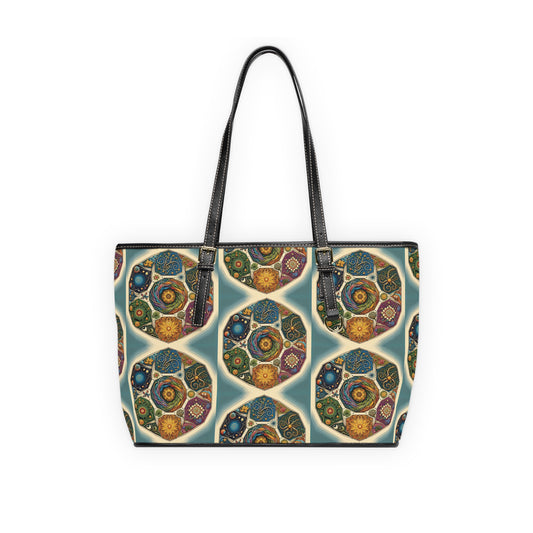 Spiritual PU Leather Shoulder Bag with Geometric Design, Stylish Tote, Everyday Handbag, Perfect for Gifting, Festival Accessory