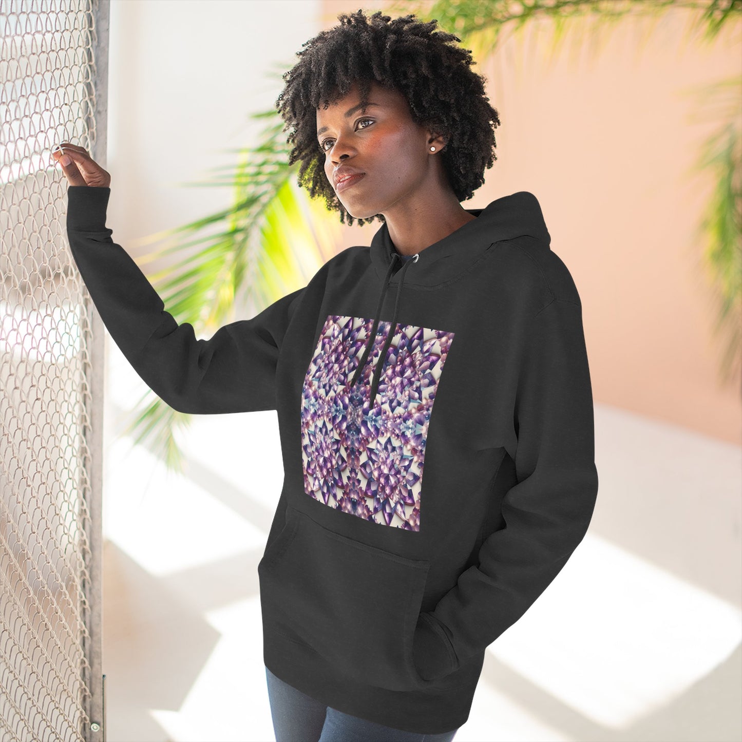 Fleece Hoodie - Amethyst Crystal Floral Design