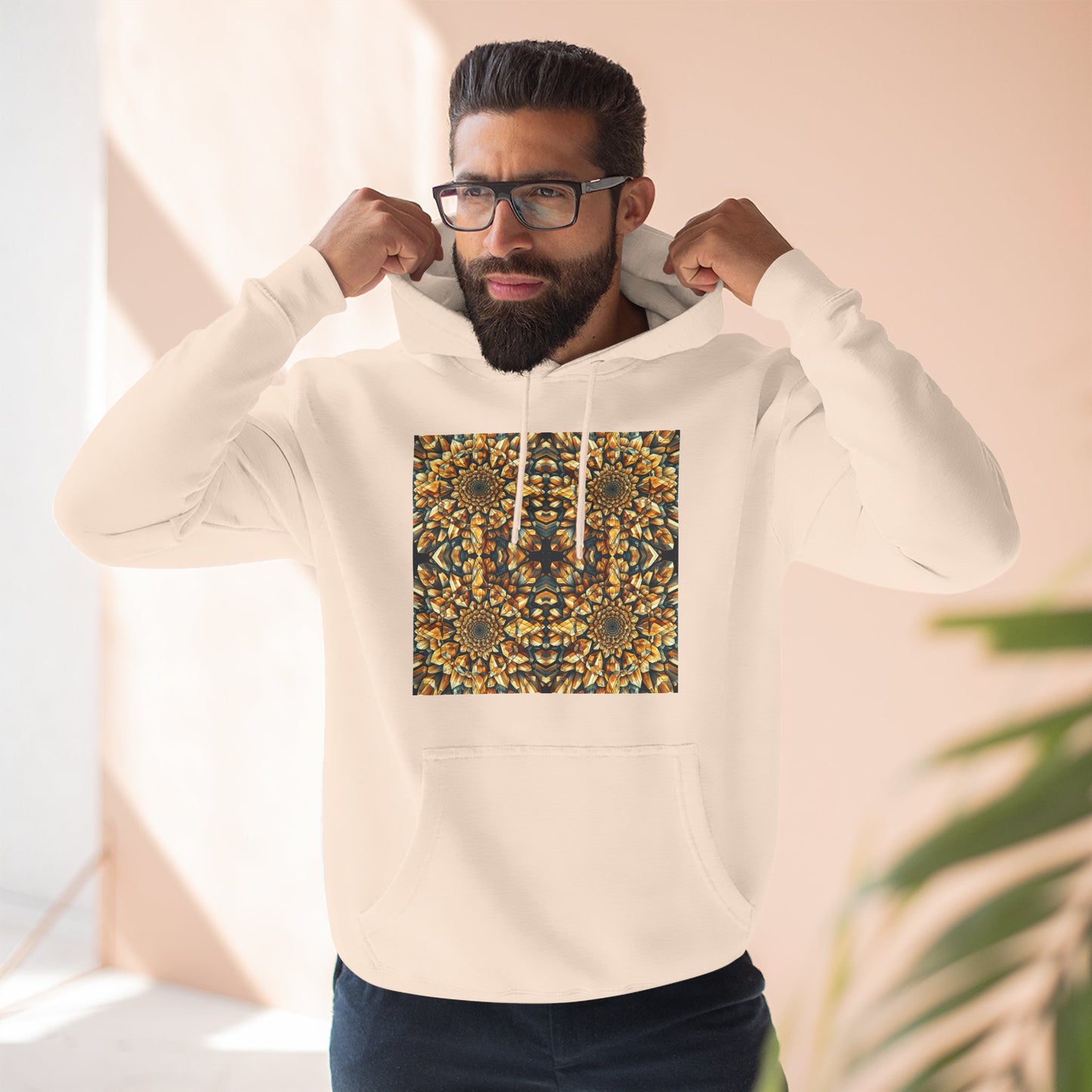 Fleece Hoodie - Citrine Geometric Design