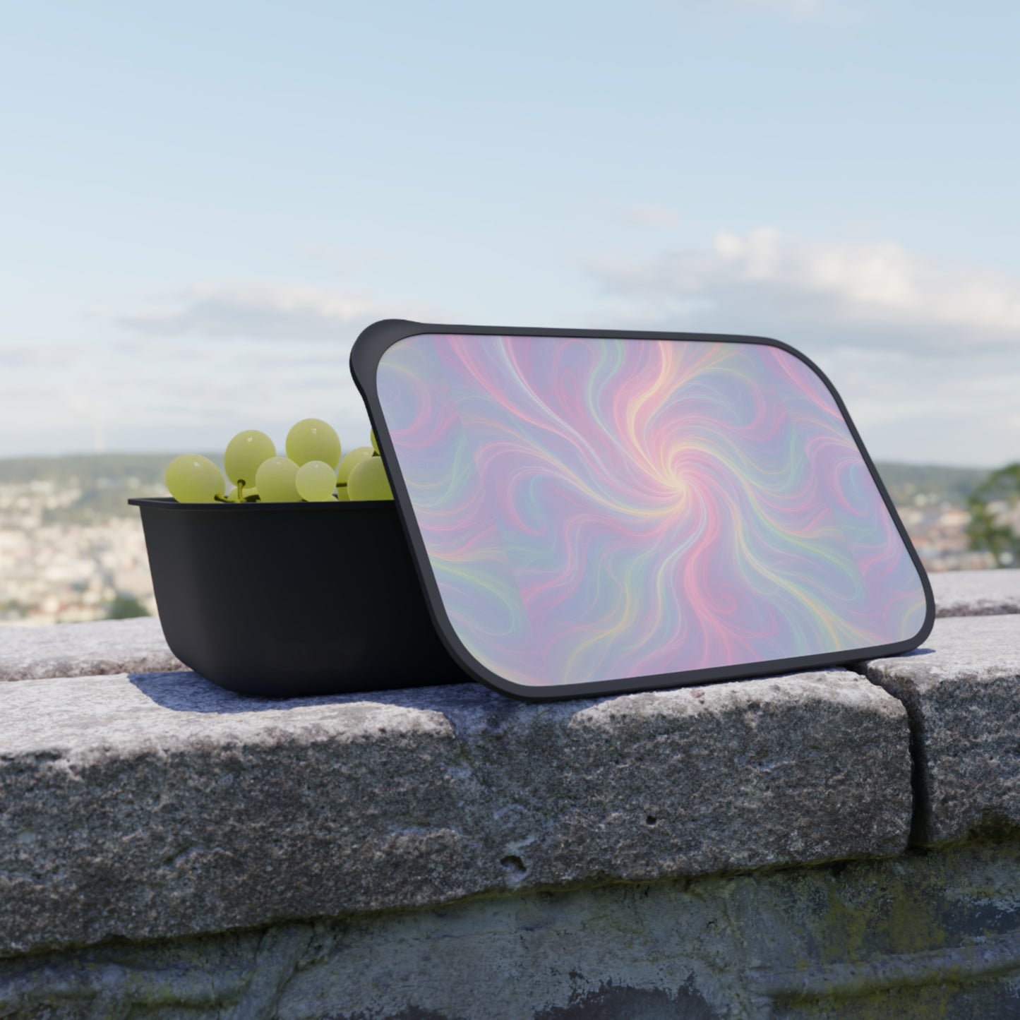 Pastel Energy Waves Bento Box: Lunch Box, Meal Prep Container, Food Storage, Reusable, Eco-Friendly Utensils