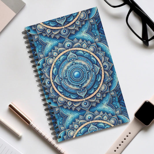 Throat Chakra Spiral Journal, Mandala Design, Blue Notebook for Writing, Meditation Diary, Art Sketchbook, Gift for Students