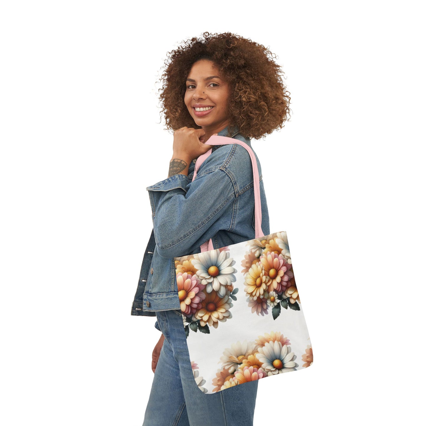 Floral Canvas Tote Bag with 5-Color Straps - Stylish