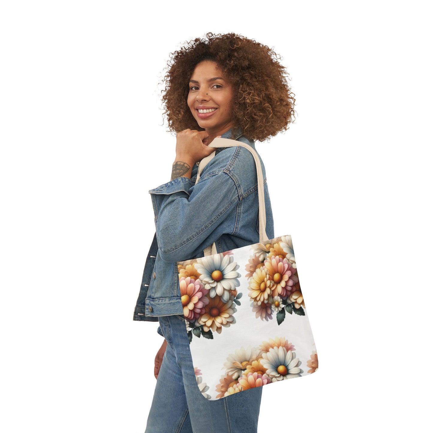 Floral Canvas Tote Bag with 5-Color Straps - Stylish