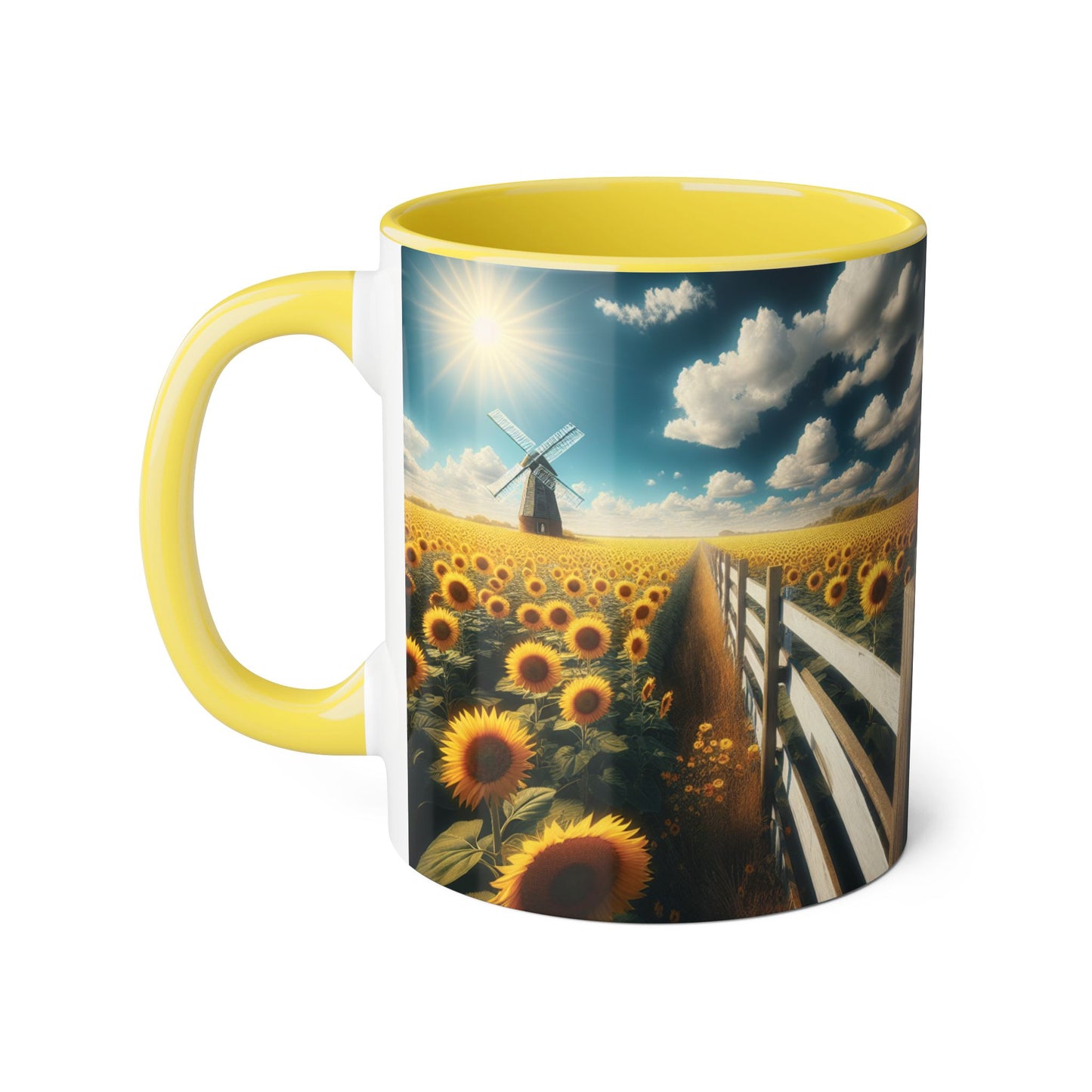 Sunflower Field Accent Mug - 11oz Windmill Design for Nature Lovers