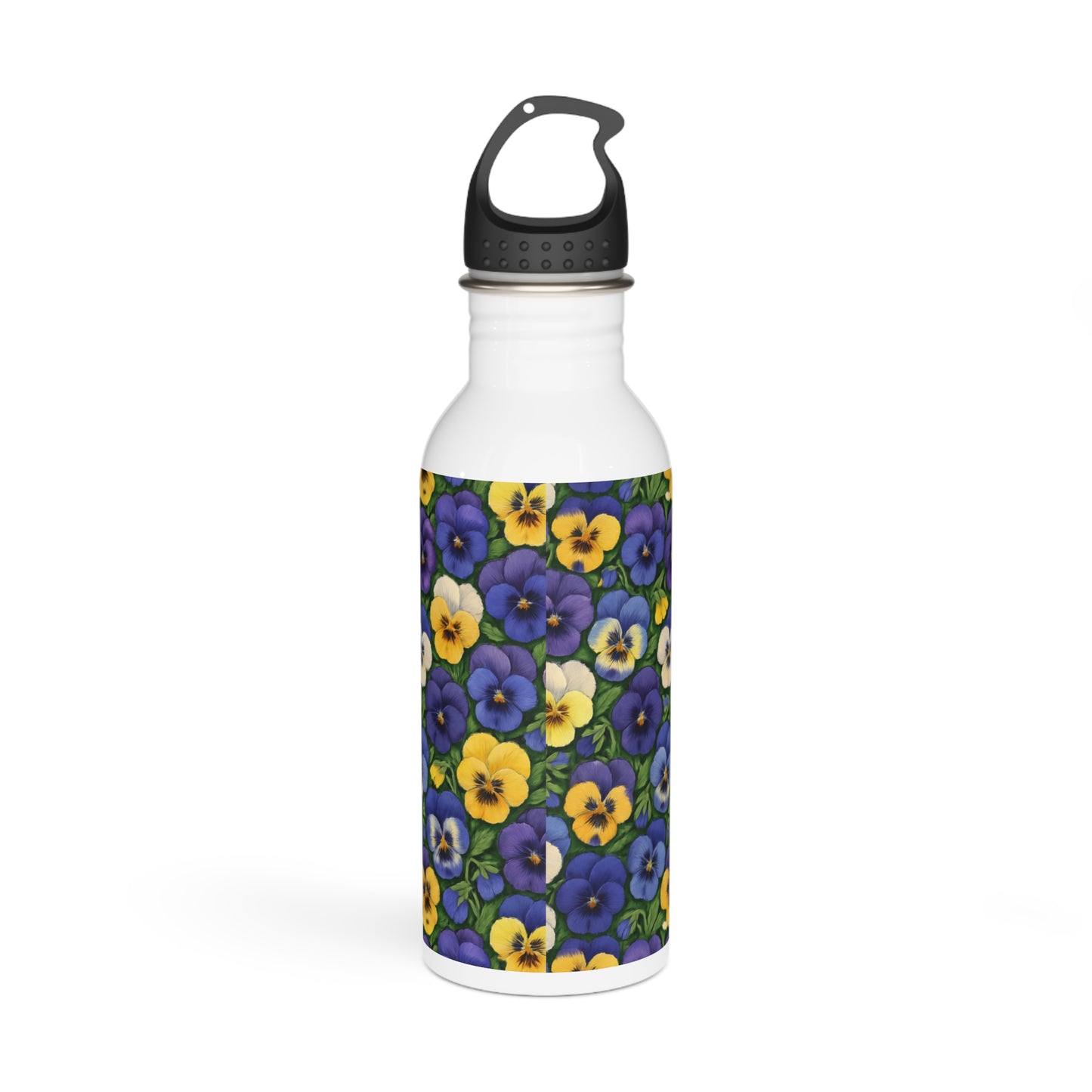 Pansy Stainless Steel Water Bottle, Floral Reusable Drinkware, Flower Patterned Thermos, Nature Lover Gift
