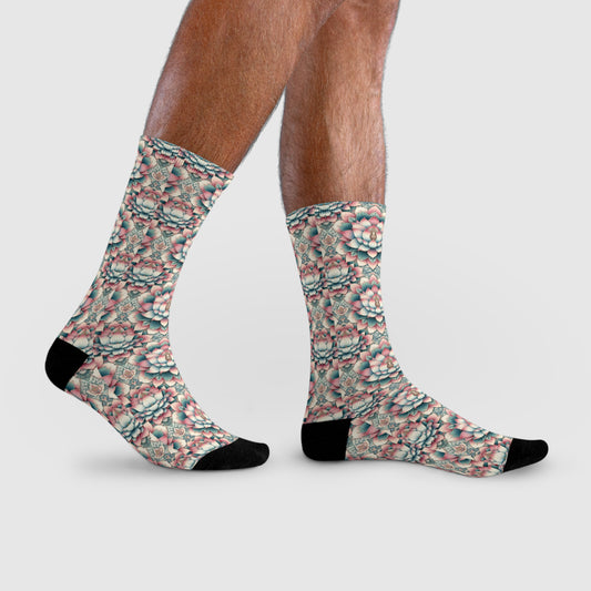 Lotus Flower Sublimation Crew Socks - Floral Print Accessories, Yoga Inspired Footwear, Unique Gift for Nature Lovers, Colorful Floral