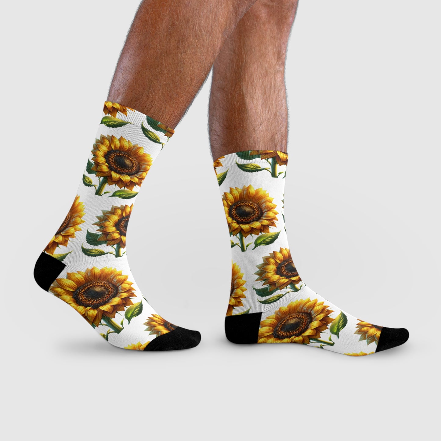 Sunflower Crew Socks, Floral Garden Footwear, Nature Lover Gift, Botanical Print Stockings, Plant Lover Apparel