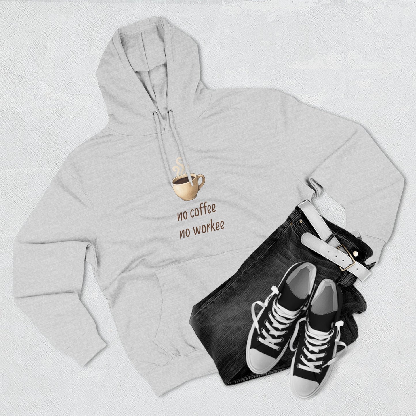 Fleece Hoodie: with 'no coffee no workee' Design, Coffee Lover Gift, Cozy Sweatshirt, Coffee Addict Shirt, Sarcastic
