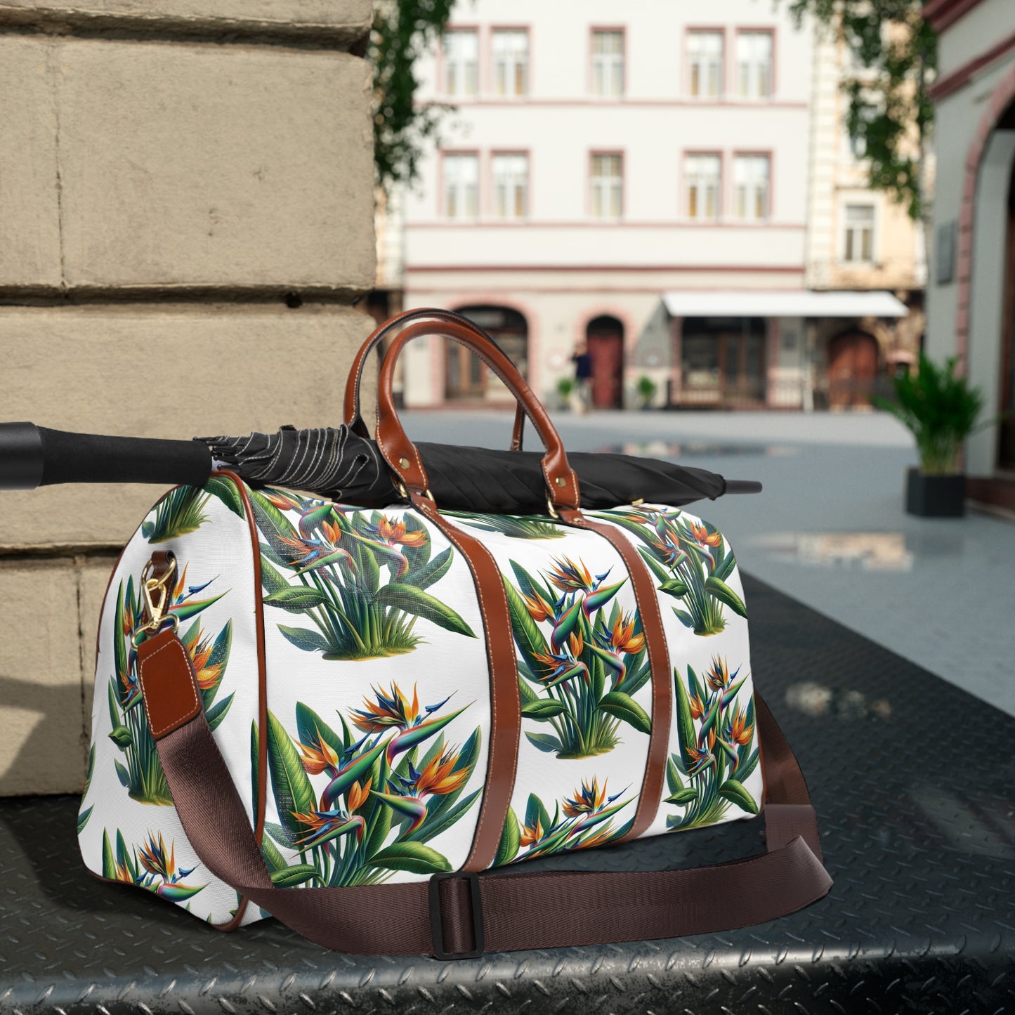 Waterproof Travel Bag, Bird of Paradise Plant, Floral Weekend Duffle, Botanical Carry-On, Nature Lover Gift, Summer Vacation