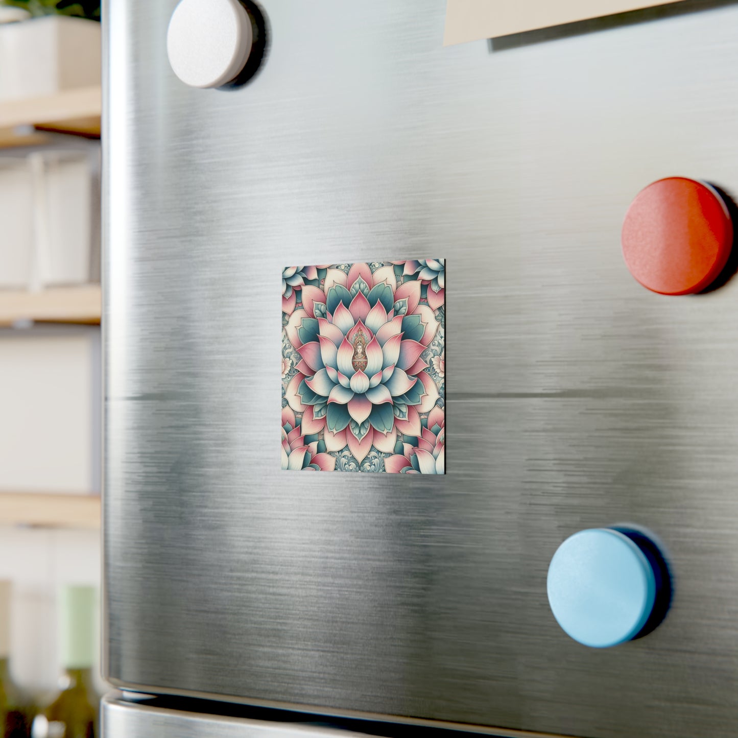 Lotus Flower Magnet, Square Fridge Magnet, Zen Decor, Spiritual Gift, Meditation Accessory, Refrigerator Decoration