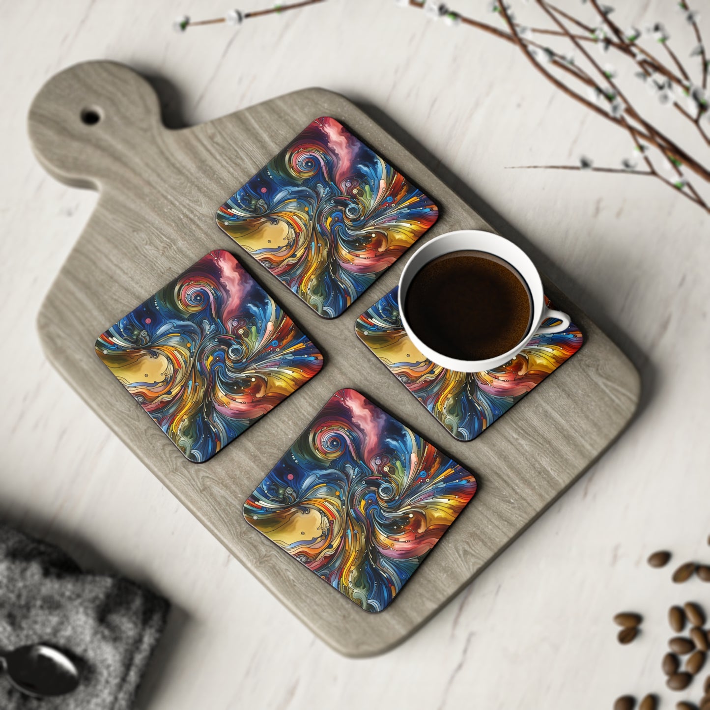Energy Waves Coasters - Set of 4, Drink Coasters, Geometric Design Coasters, Housewarming Gift, Home Decor, Kitchen Accessories