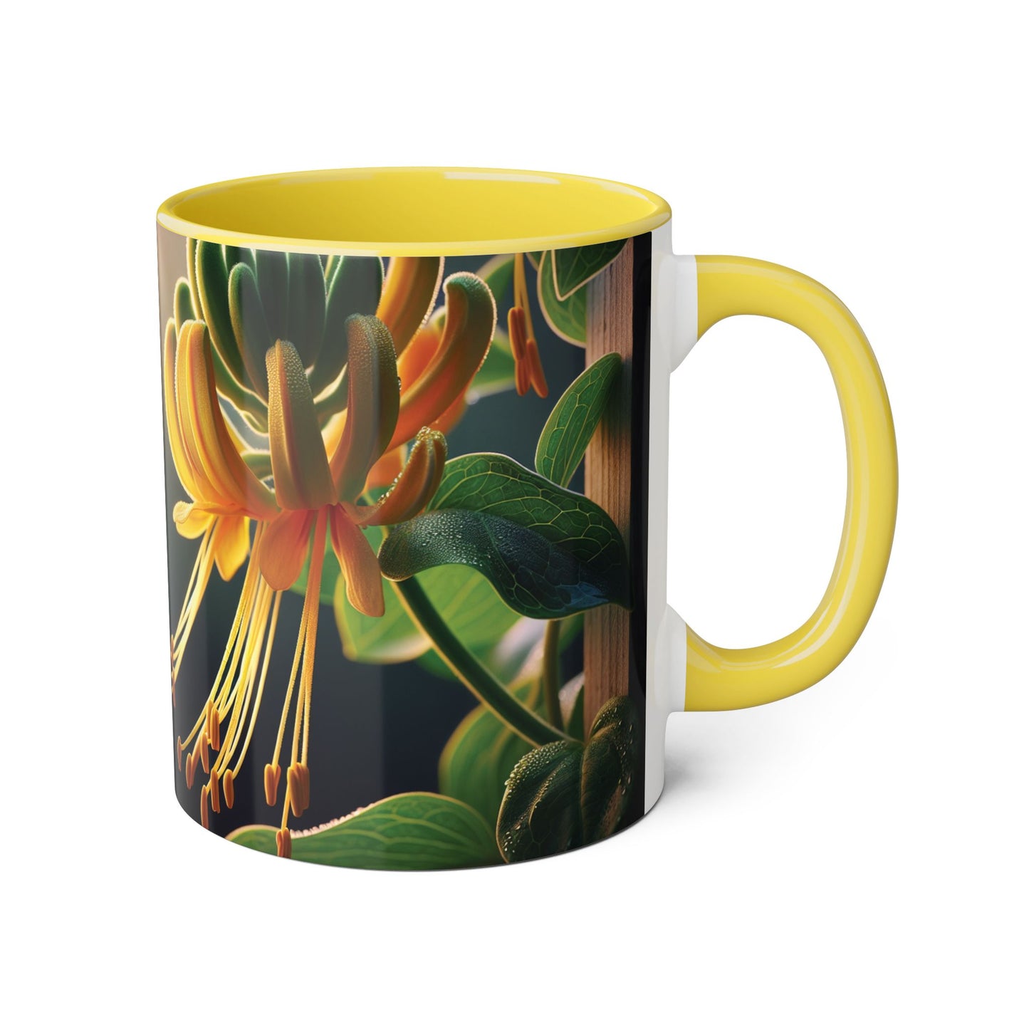 Honeysuckle Accent Mug, Floral Coffee Cup for Garden Lovers, Botanical Tea Mug Decor, Gift for Nature Enthusiasts, Mother's Day Present,