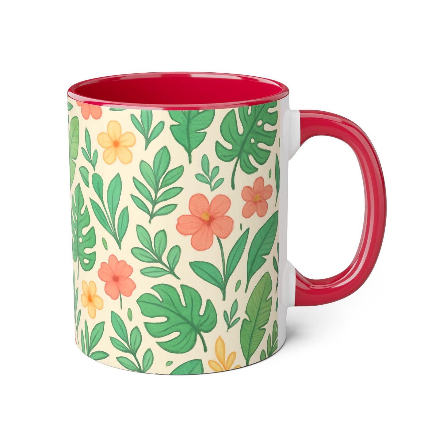 Tropical Pattern Accent Mug, Exotic Drinkware for Coffee Lovers, Floral Ceramic Cup, Summer Vibes Tea Mug, Island Decor Kitchen Accessories,