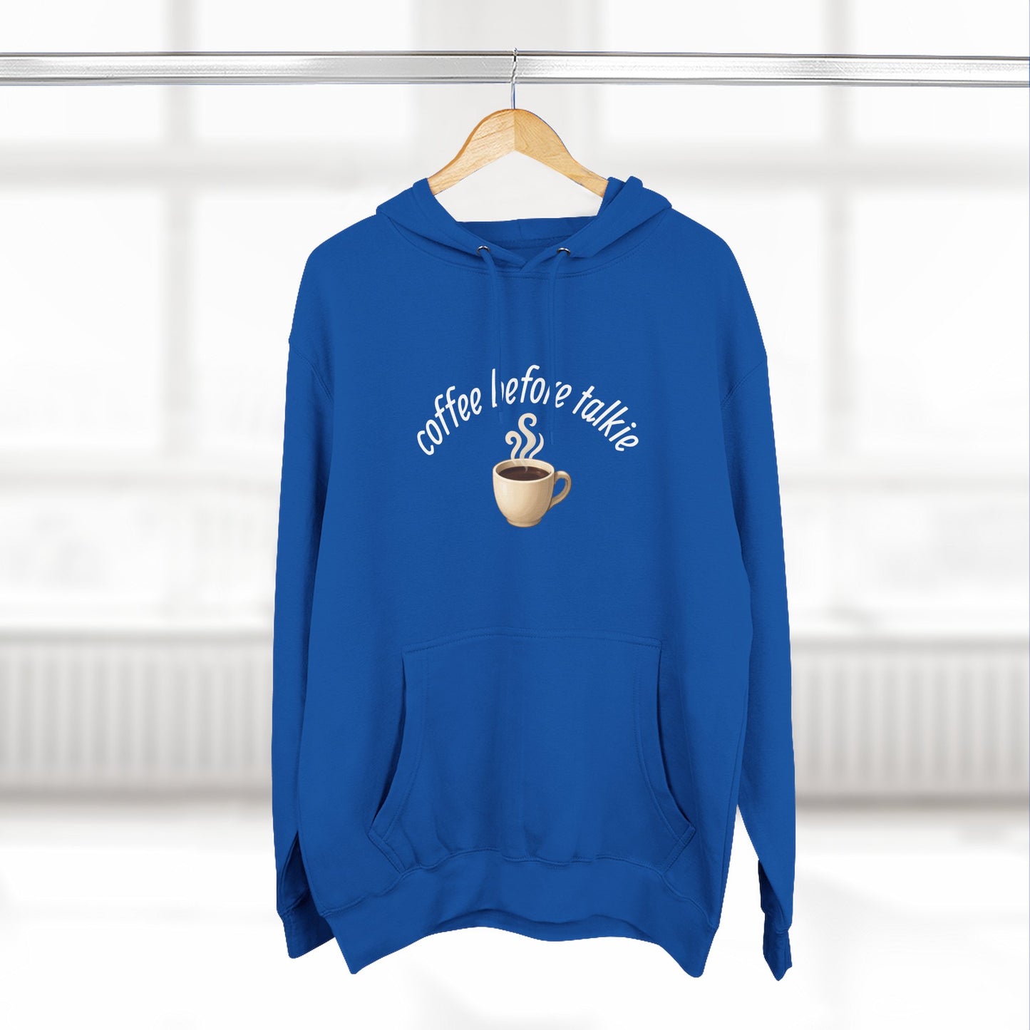 Fleece Hoodie: Coffee Before Talkie, Caffeine Lover Sweatshirt, Three-Panel Pullover, Unisex Hooded Top