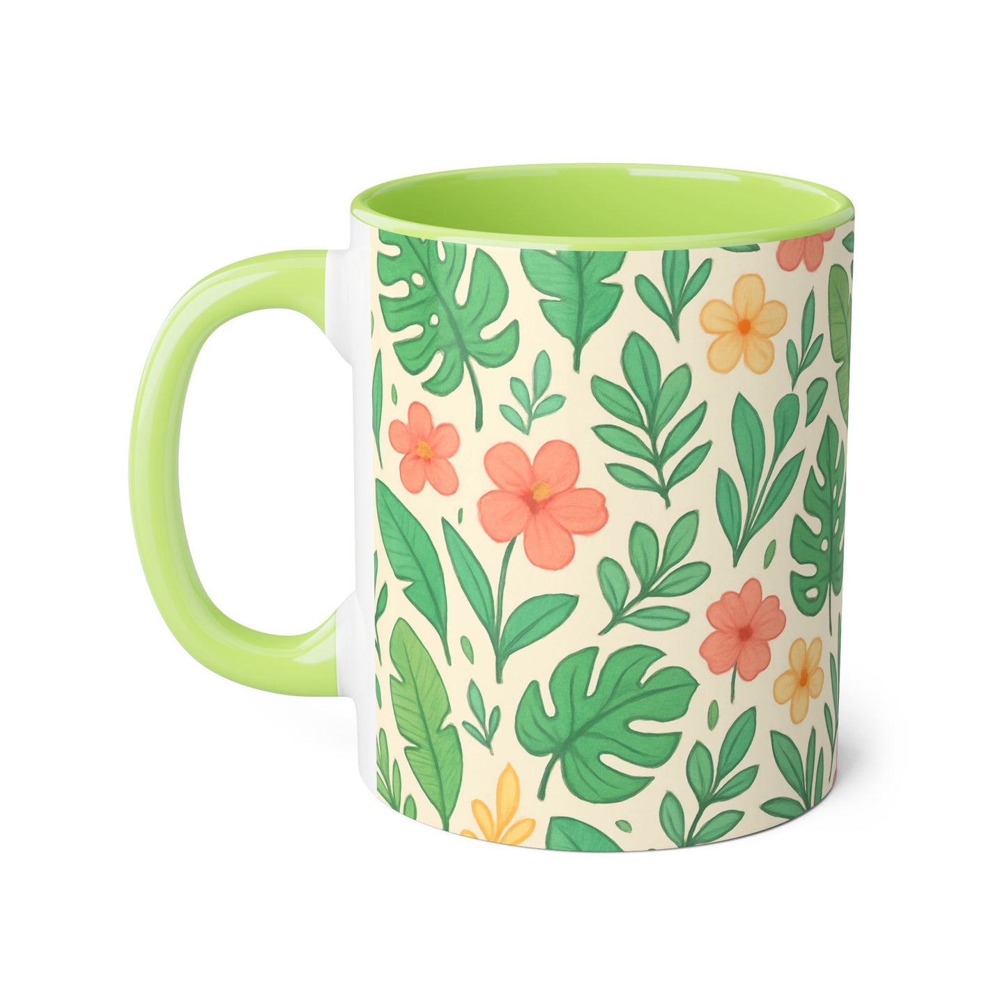 Tropical Pattern Accent Mug, Exotic Drinkware for Coffee Lovers, Floral Ceramic Cup, Summer Vibes Tea Mug, Island Decor Kitchen Accessories,