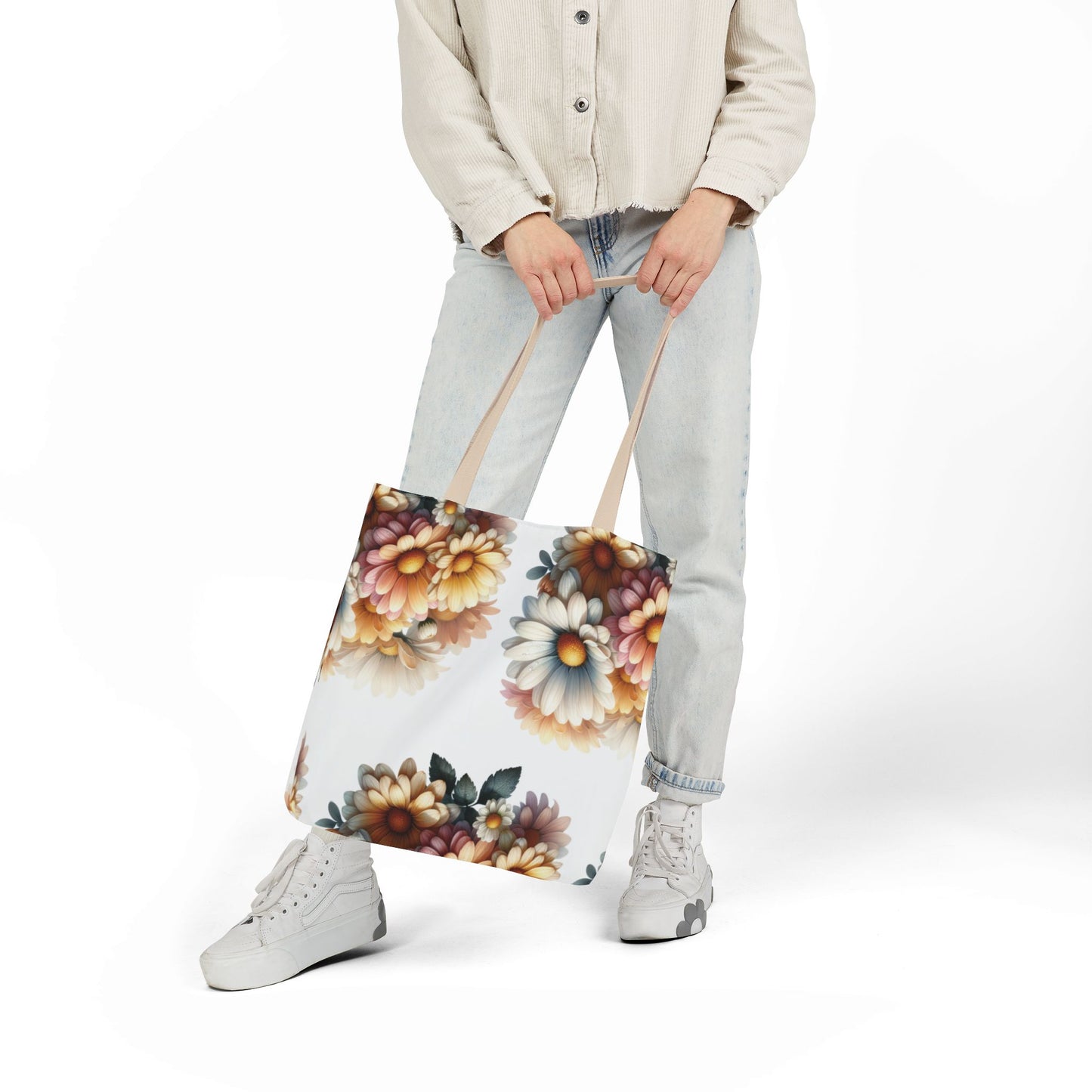 Floral Canvas Tote Bag with 5-Color Straps - Stylish