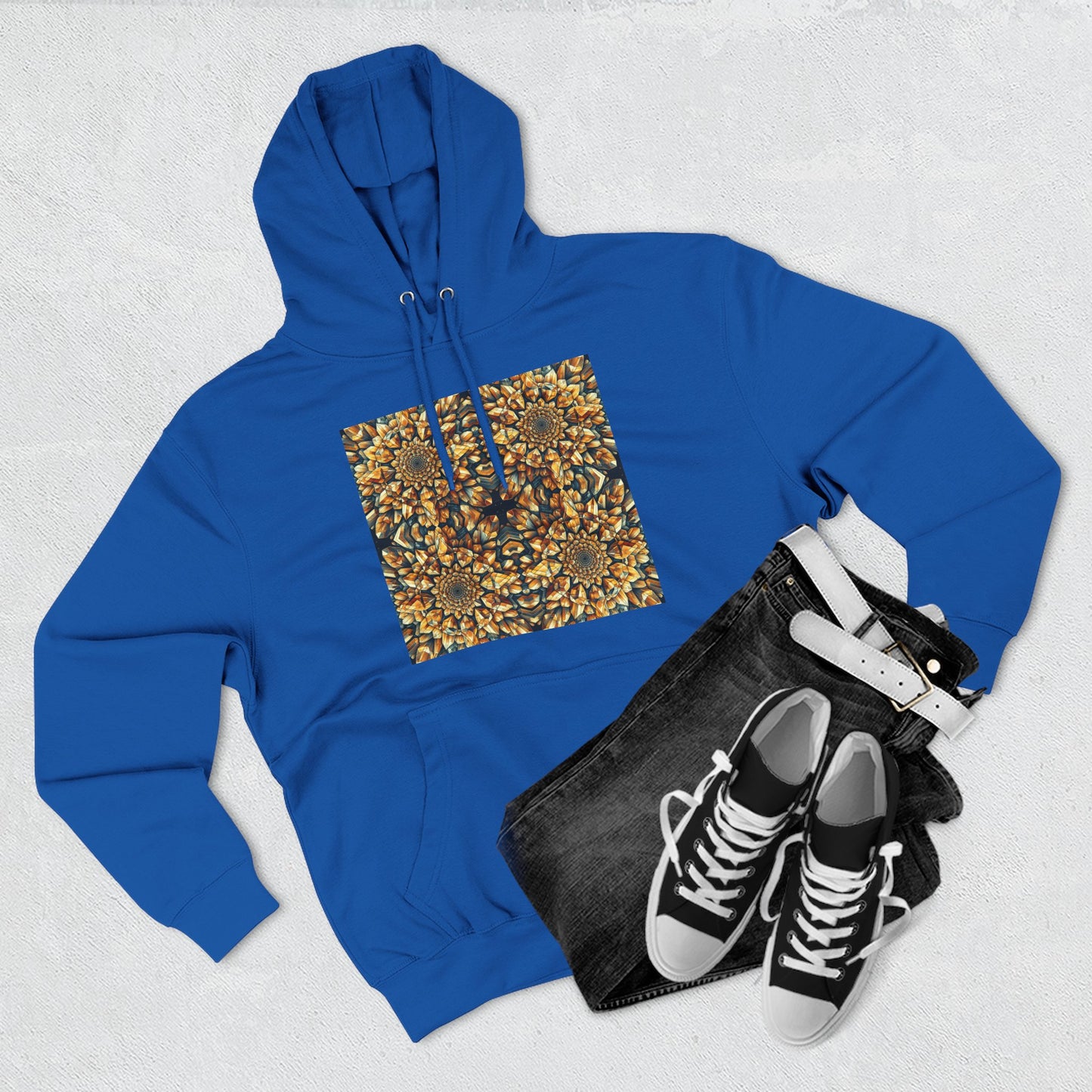 Fleece Hoodie - Citrine Geometric Design