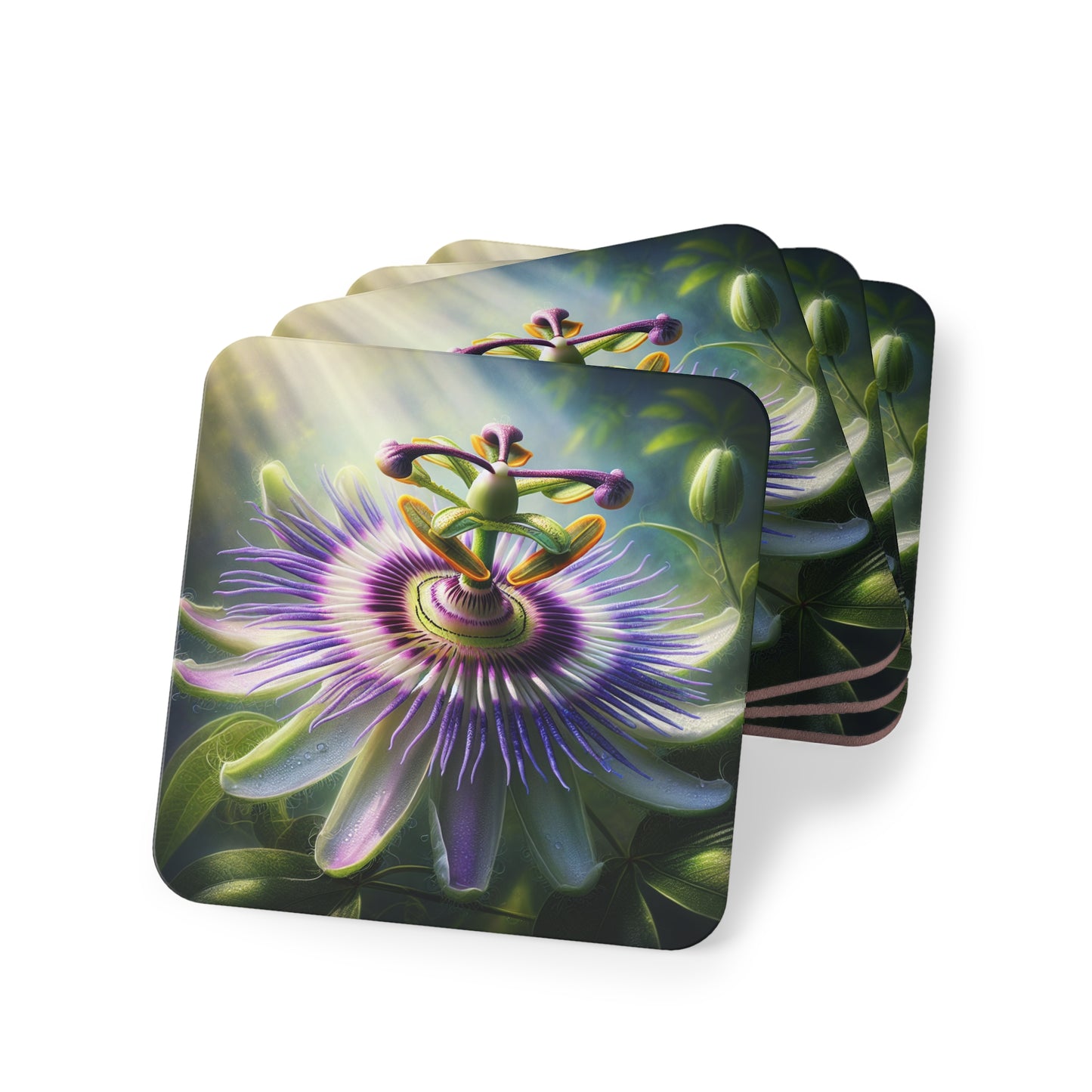 Passionflower Coasters Set, Flower Coasters, Floral Decor, Botanical Coasters, Coffee Table Accessories, Housewarming Gift