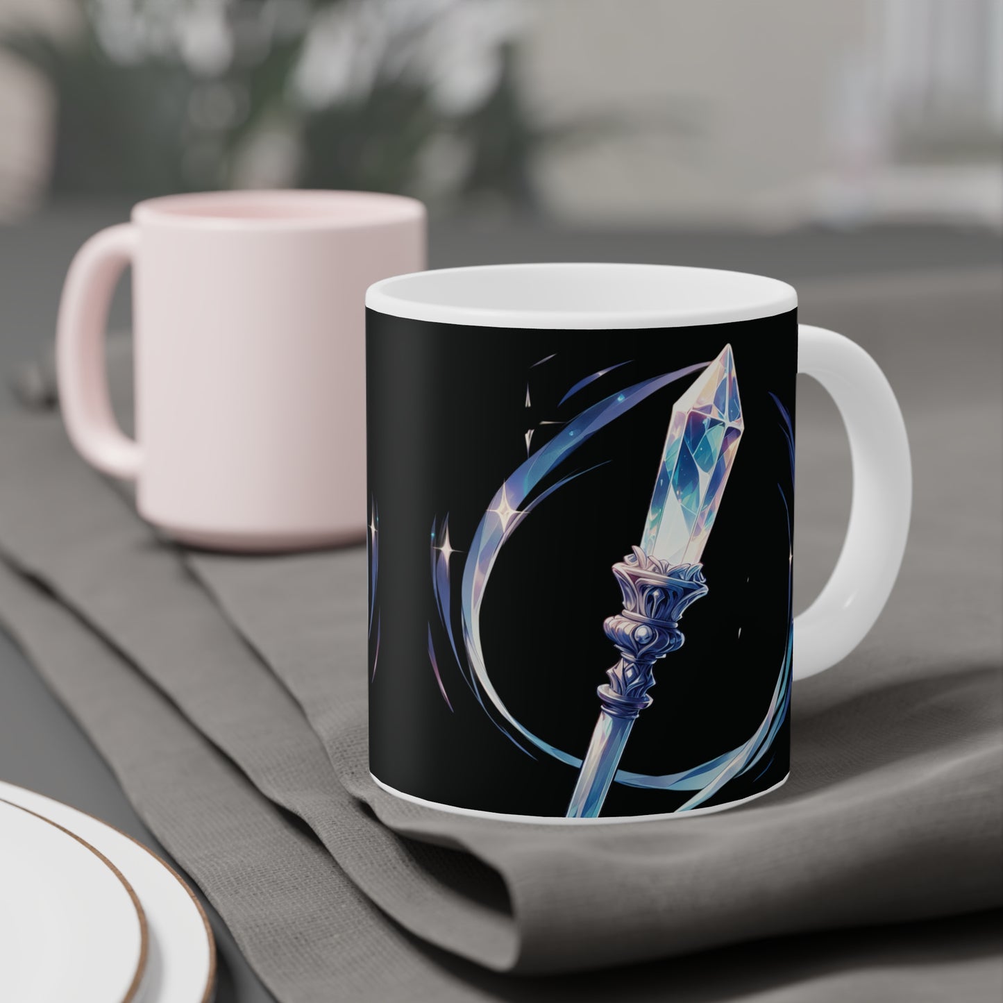 Crystal Wand Ceramic Mug - 11oz, Unique Gift for Spiritualists, Manifestation Enthusiasts, Inspirational Coffee Cup